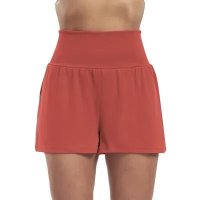 High-Waisted Faux Two-Piece Sports Shorts